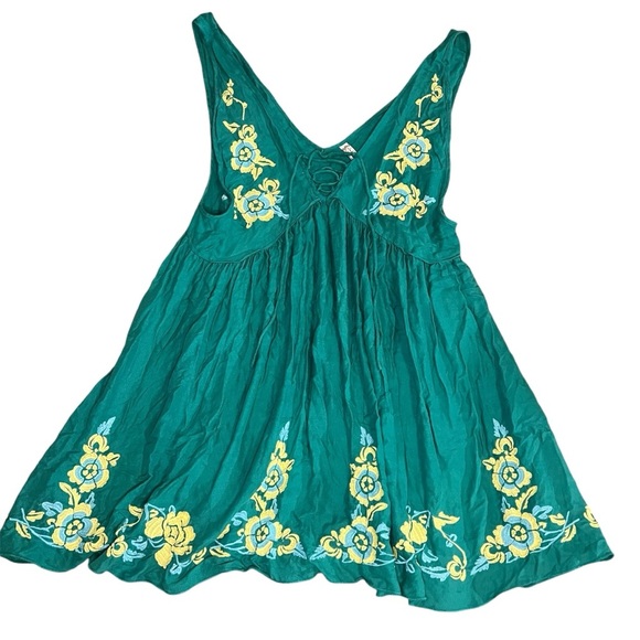 Free People 100% Modal Teal + Sky Blue + Banana Dress Tied Open Light Natural - Picture 1 of 8
